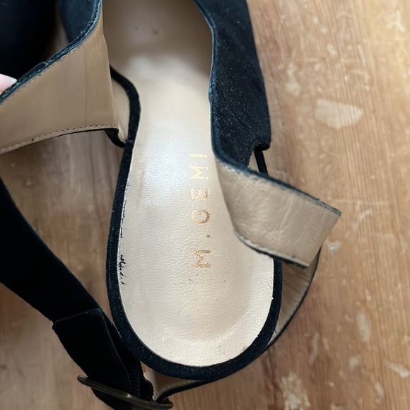 M. Gemi Italian Black Suede Peep Toe Ankle Strap Wooden Block Heel 11 42 - Picture 7 of 16
